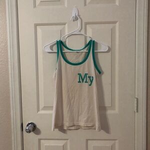 Girls Cream Tank Top with Teal Trim - My Graphic